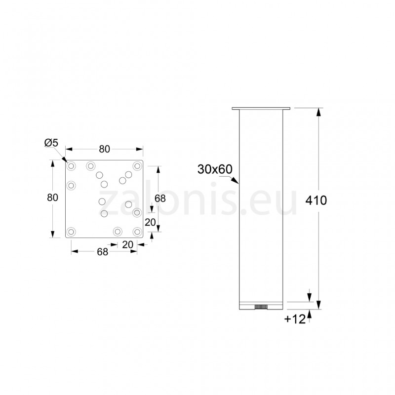 SQUARE LEG 30x60 / H.410 / MAT BLACK